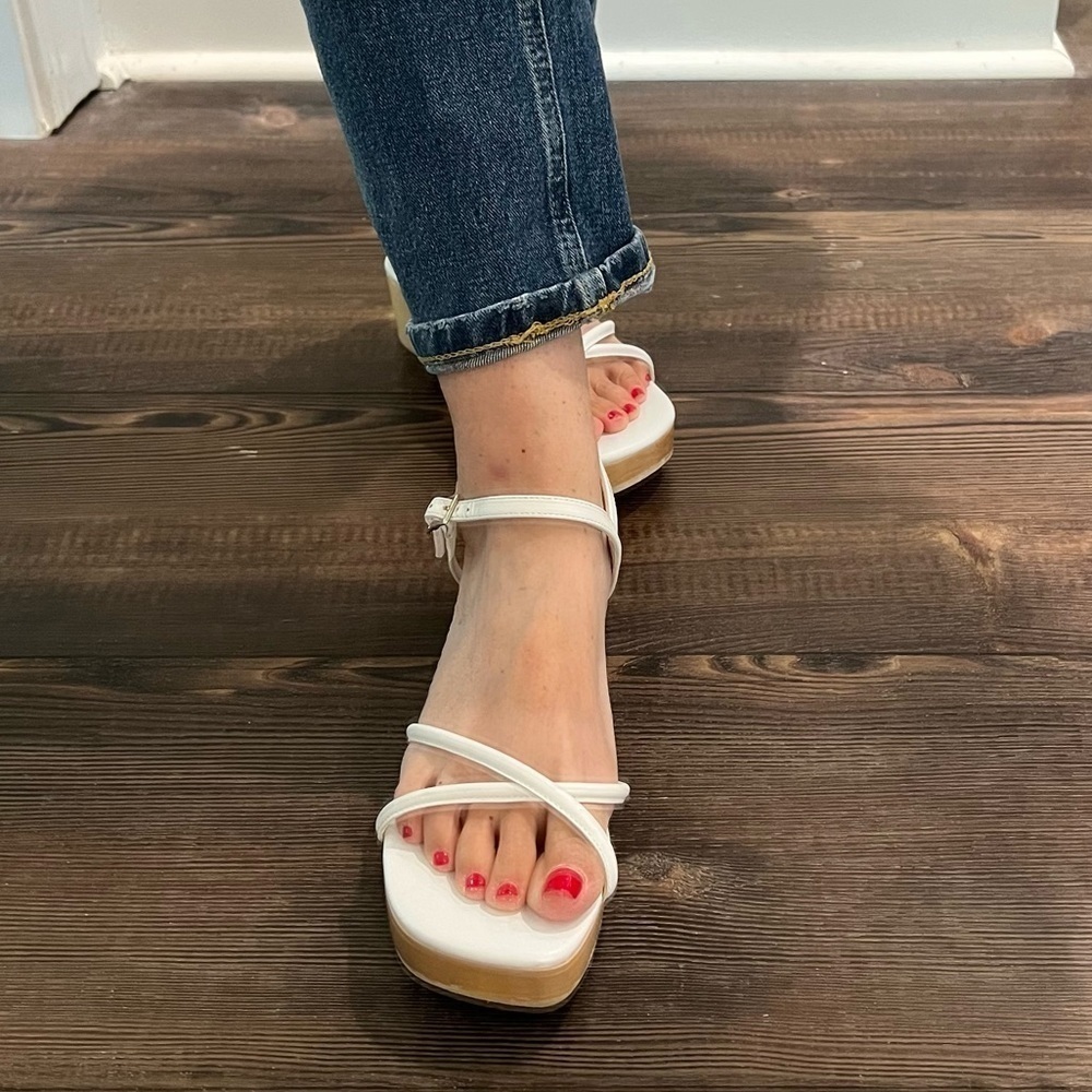 Anthropologie Jeffrey Campbell White Wooden Platform Sandals Platforms Size 7